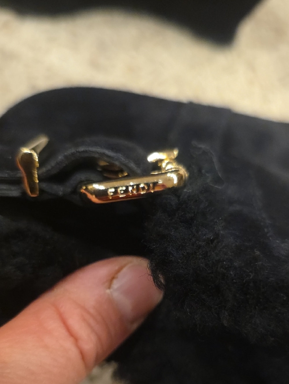 FENDI Women’s Black Suede Buckle Shearling Wedge Ankle Boots Sz 36.5 - Picture 2 of 8